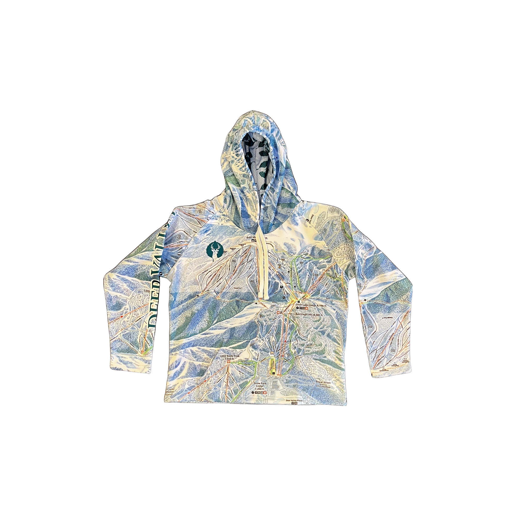 youth sized deer valley trail map hoody front
