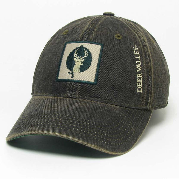 a black faded cap with patch deer valley logo