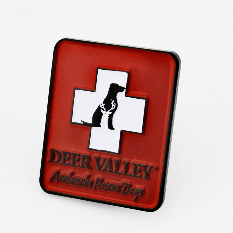  Red pin with Deer Valley Avalanche Rescue Dog logo