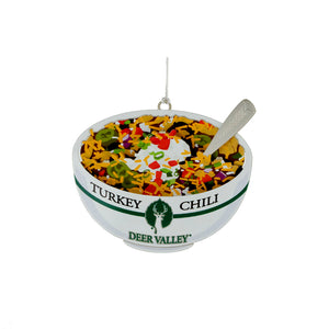 An ornament that is a bowl of Deer Valley turkey chili